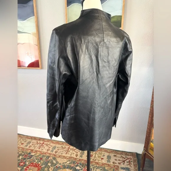 Pamela Dennis Black Leather Collarless Jacket - Picture 3 of 9